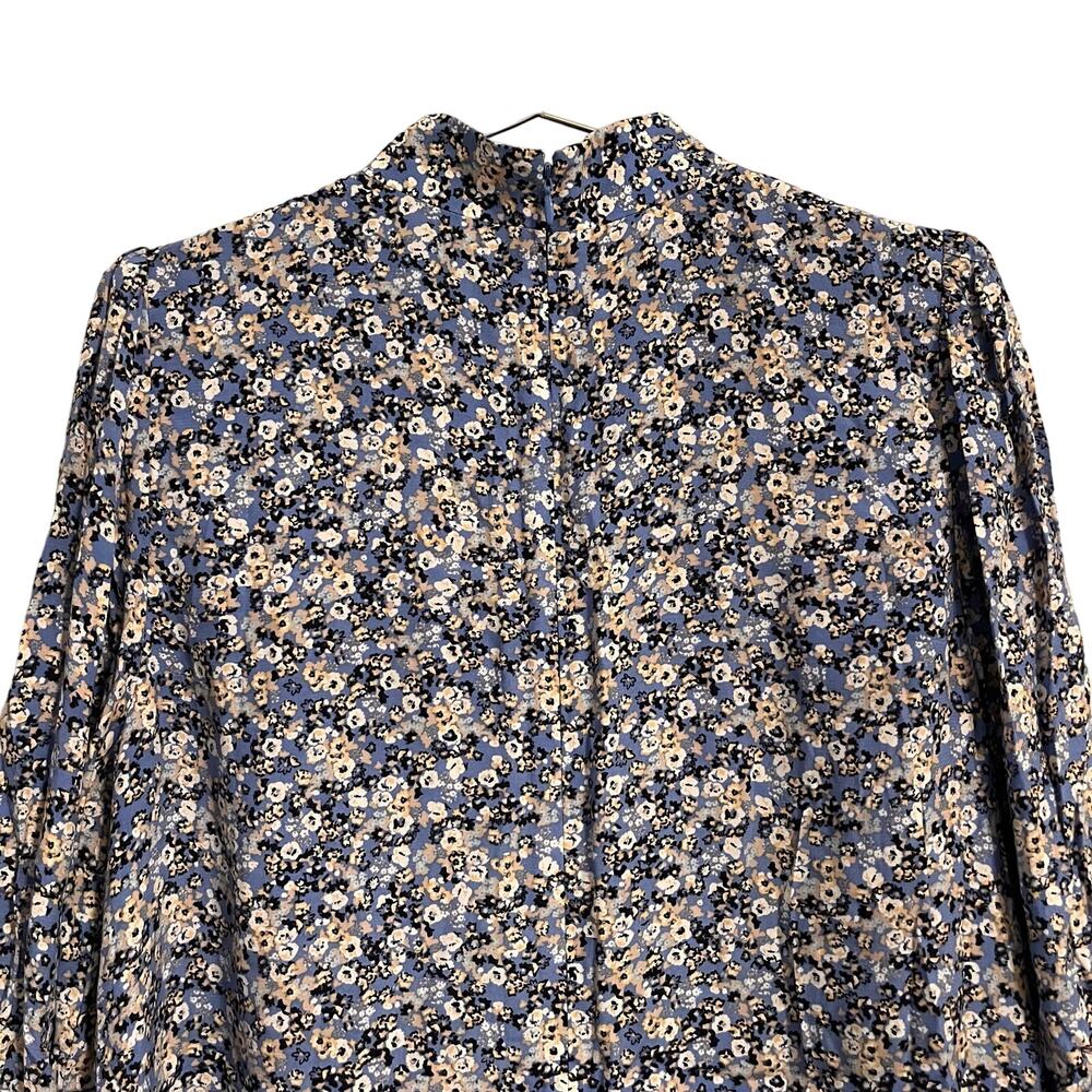 Ann Taylor Womens Blue Floral Mock Neck Knee Length Dress, Viscose, 10 - Picture 8 of 9